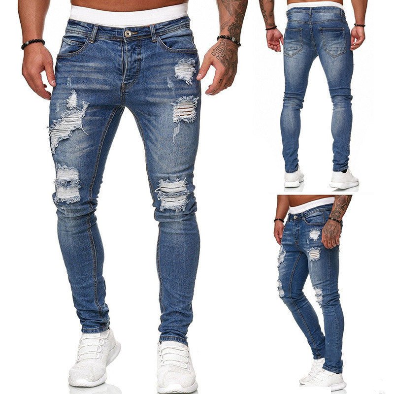 Vintage Wash Skinny Jeans Men Fashion Street Style Casual Denim Trousers