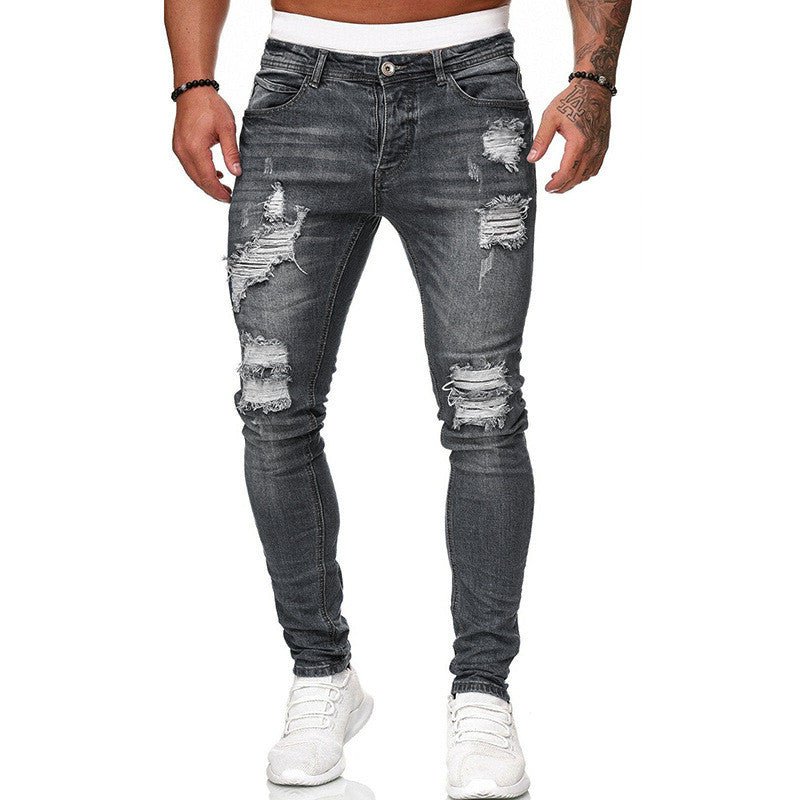 Vintage Wash Skinny Jeans Men Fashion Street Style Casual Denim Trousers
