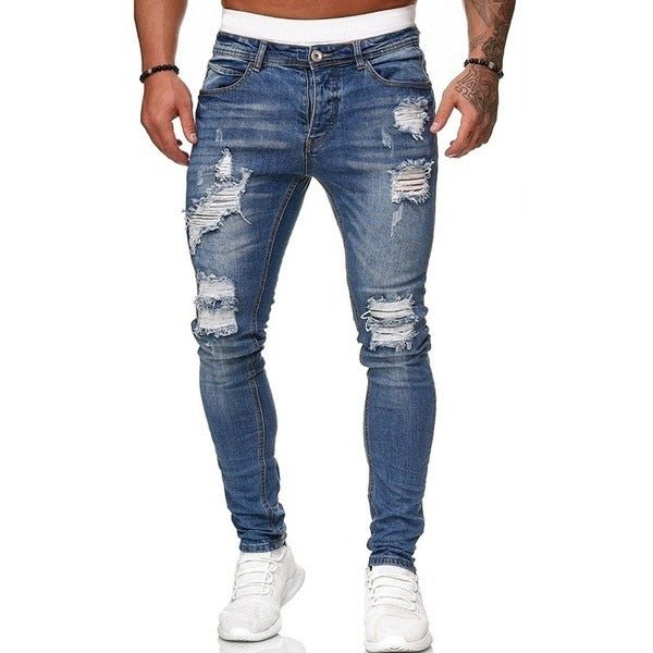 Vintage Wash Skinny Jeans Men Fashion Street Style Casual Denim Trousers