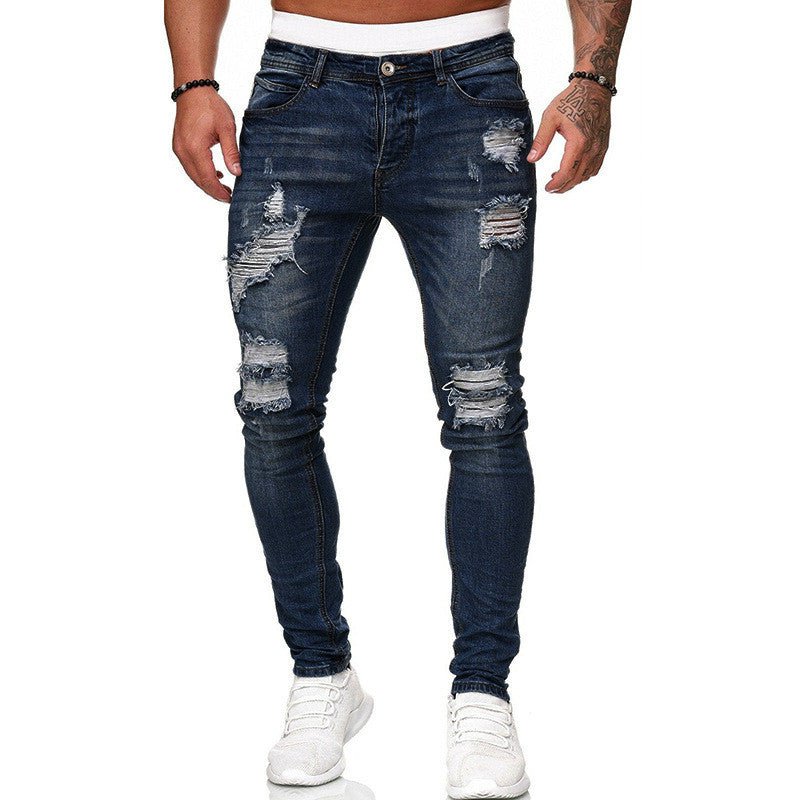 Vintage Wash Skinny Jeans Men Fashion Street Style Casual Denim Trousers