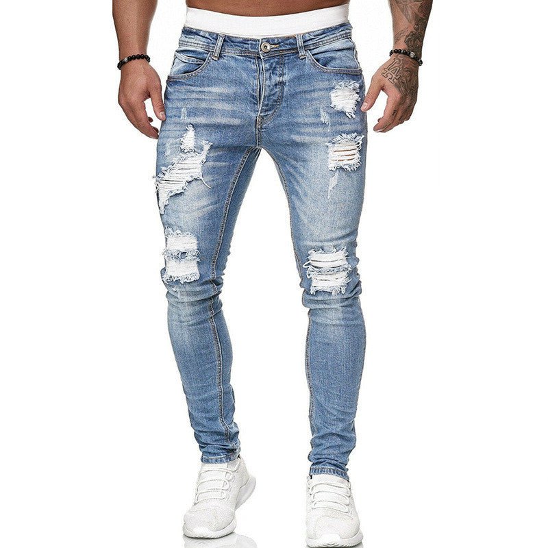 Vintage Wash Skinny Jeans Men Fashion Street Style Casual Denim Trousers