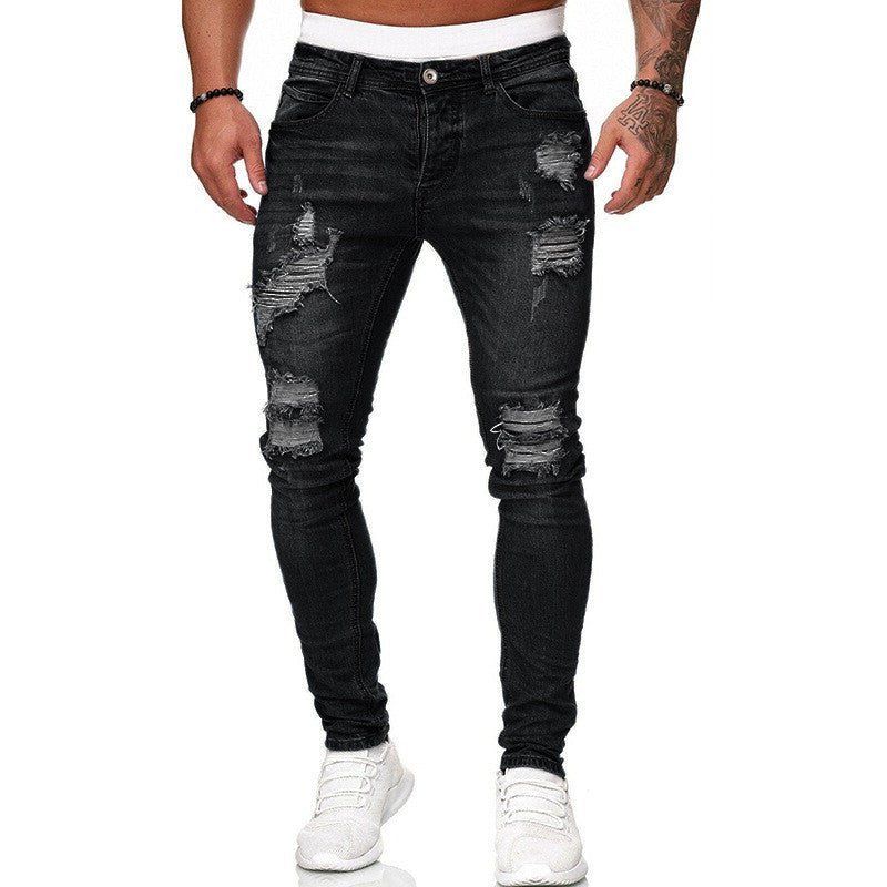 Vintage Wash Skinny Jeans Men Fashion Street Style Casual Denim Trousers