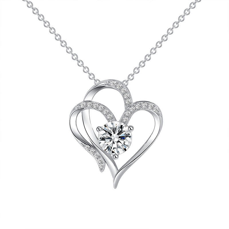 Zircon Double Love Necklace with Rhinestones 💖 Sparkling heart-shaped design for timeless elegance!
