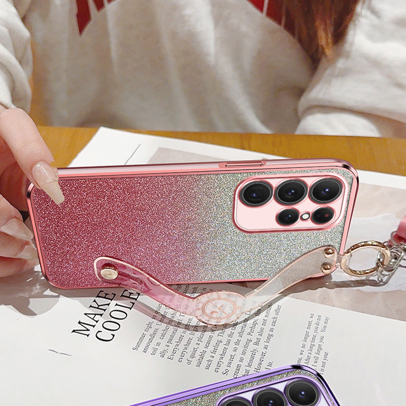 Gradient Glitter Wristband Cross Body Lanyard Phone Case