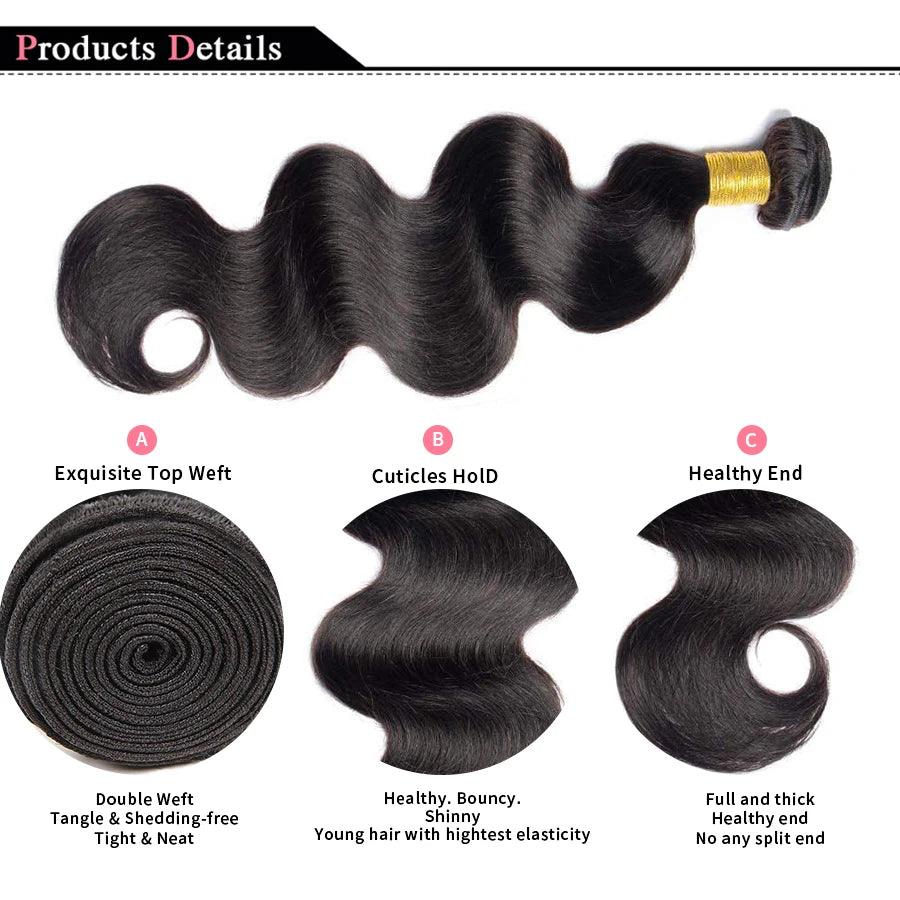 Body Wave Bundles Human Hair Brazilian Hair Weave Bundles 100% Natural Black Human Hair Extensions 3 PCS Bundles