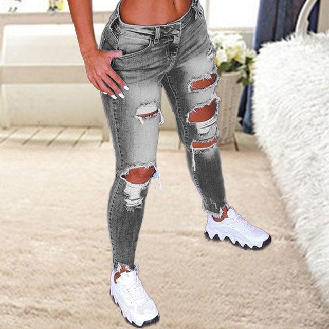 Brushed Stretch Denim Cargo Pants Pencil Pants Denim Women's Pencil Pants