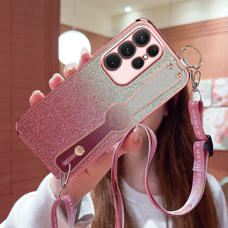 Gradient Glitter Wristband Cross Body Lanyard Phone Case
