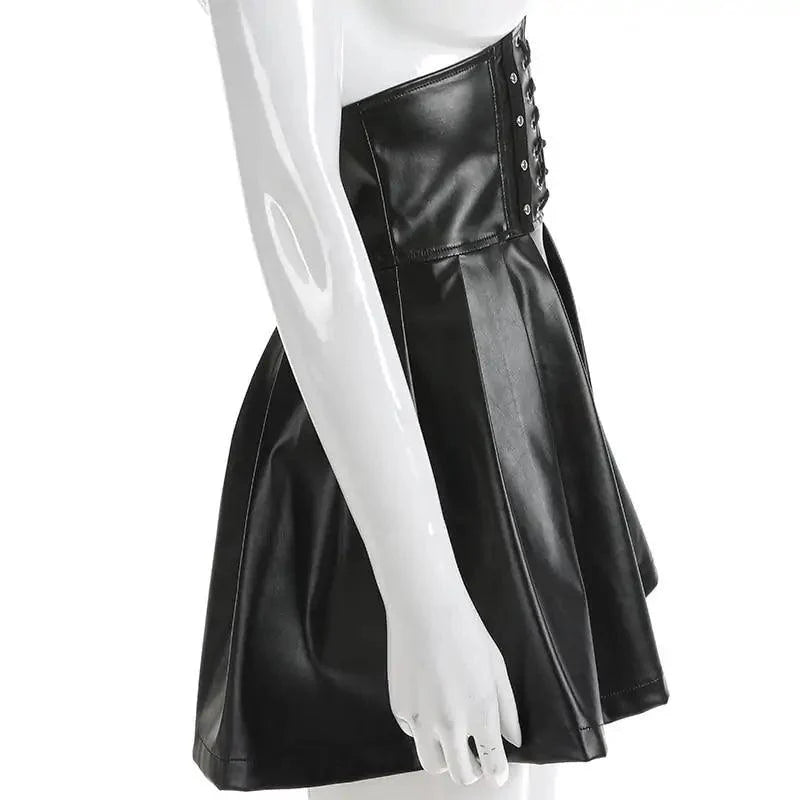 Chic Leather Lace-Up Skirt