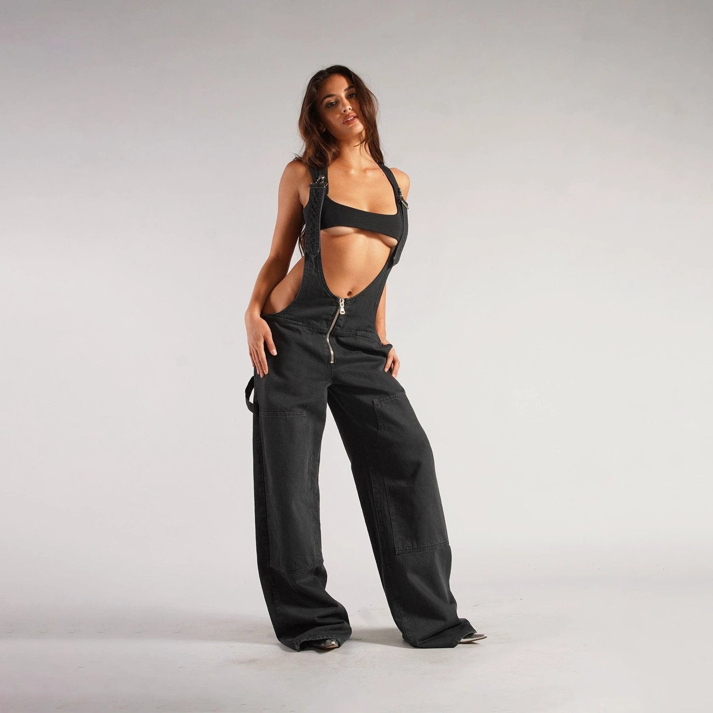 Y2K Denim Overalls - Zipper Suspender Jumpsuit Streetwear
