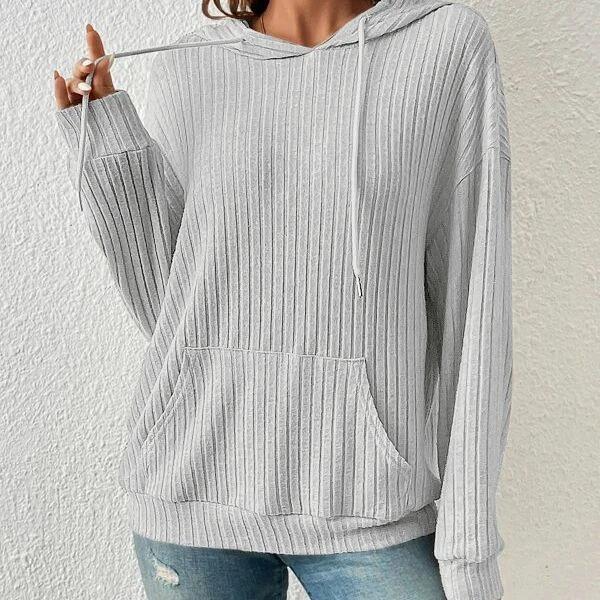 Mandotos Womens Knit Hoodie Sweatshirt With Pockets Drawstring Long Sleeve Solid Sunken Stripe Knitwear
