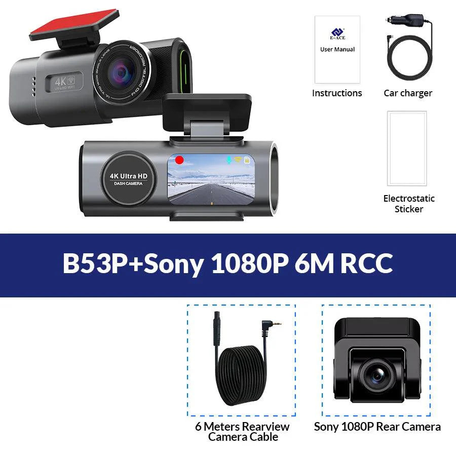 4K Dual Lens Dashboard Cam with Night Vision & GPS - Built-in Wi-Fi & Parking Mode