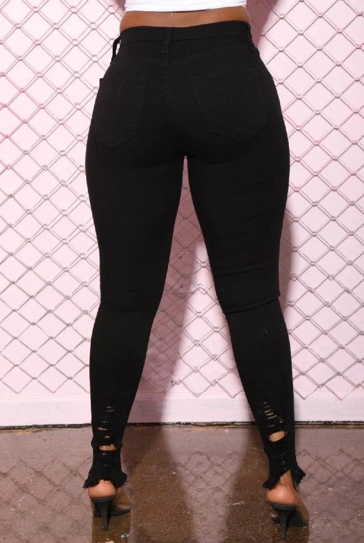 Denim Pencil Pants Slim Long Trousers Ripped Hole Stretch Feet Pants Female