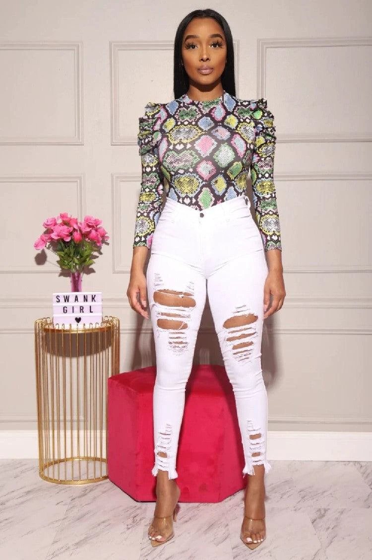 Denim Pencil Pants Slim Long Trousers Ripped Hole Stretch Feet Pants Female