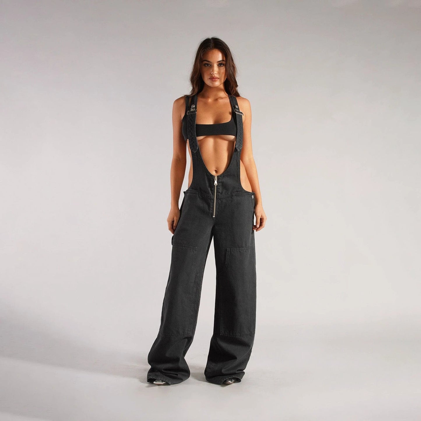 Y2K Denim Overalls - Zipper Suspender Jumpsuit Streetwear