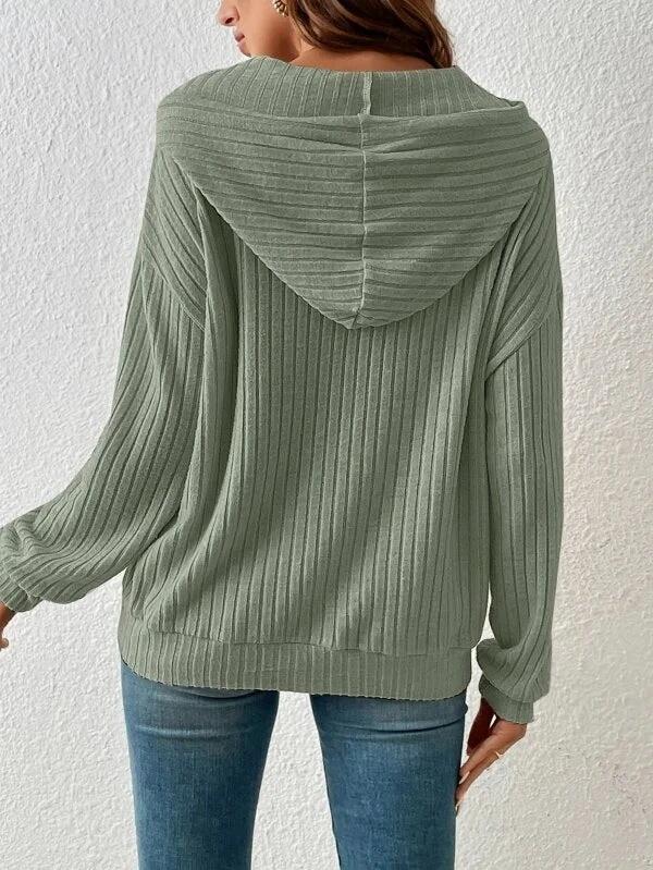 Mandotos Womens Knit Hoodie Sweatshirt With Pockets Drawstring Long Sleeve Solid Sunken Stripe Knitwear