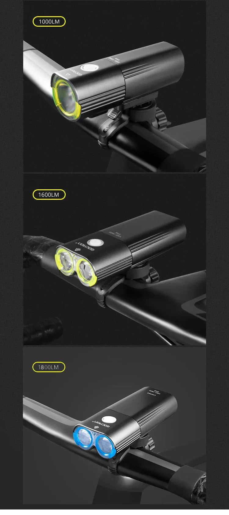 GACIRON 400-1800 Lumens Bicycle Front Light USB Rechargeable Cycling Headlight Flashlight MTB Road Bike Waterproof LED Head Lamp
