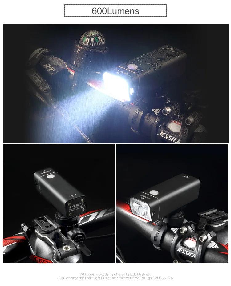 GACIRON 400-1800 Lumens Bicycle Front Light USB Rechargeable Cycling Headlight Flashlight MTB Road Bike Waterproof LED Head Lamp
