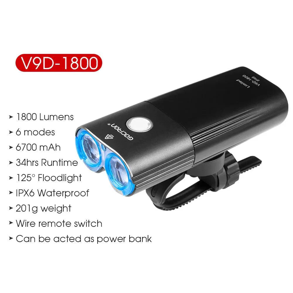 GACIRON 400-1800 Lumens Bicycle Front Light USB Rechargeable Cycling Headlight Flashlight MTB Road Bike Waterproof LED Head Lamp
