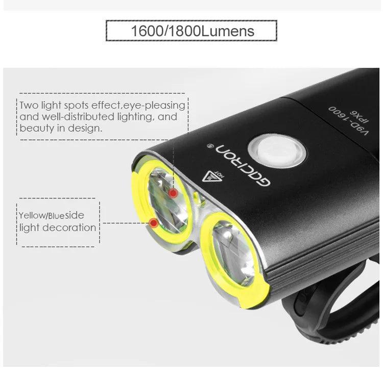 GACIRON 400-1800 Lumens Bicycle Front Light USB Rechargeable Cycling Headlight Flashlight MTB Road Bike Waterproof LED Head Lamp