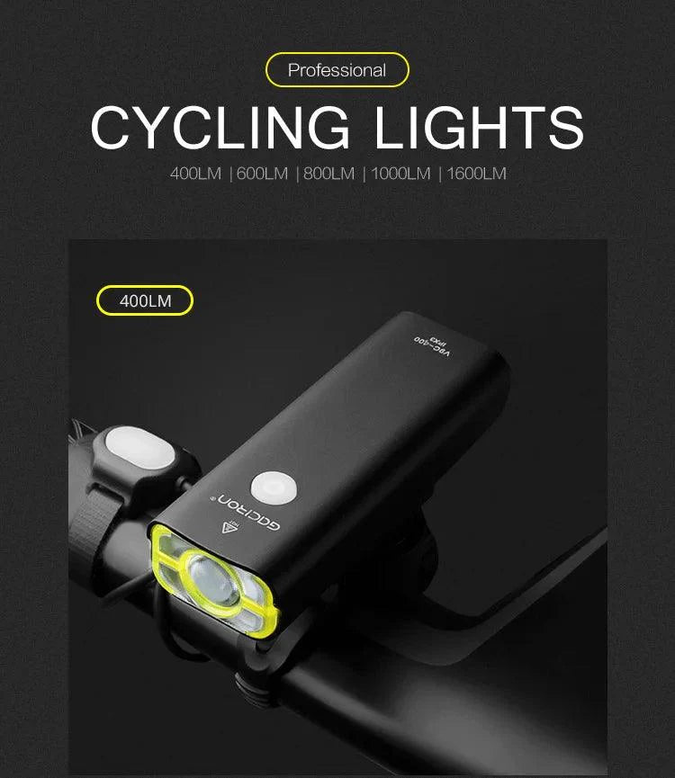GACIRON 400-1800 Lumens Bicycle Front Light USB Rechargeable Cycling Headlight Flashlight MTB Road Bike Waterproof LED Head Lamp