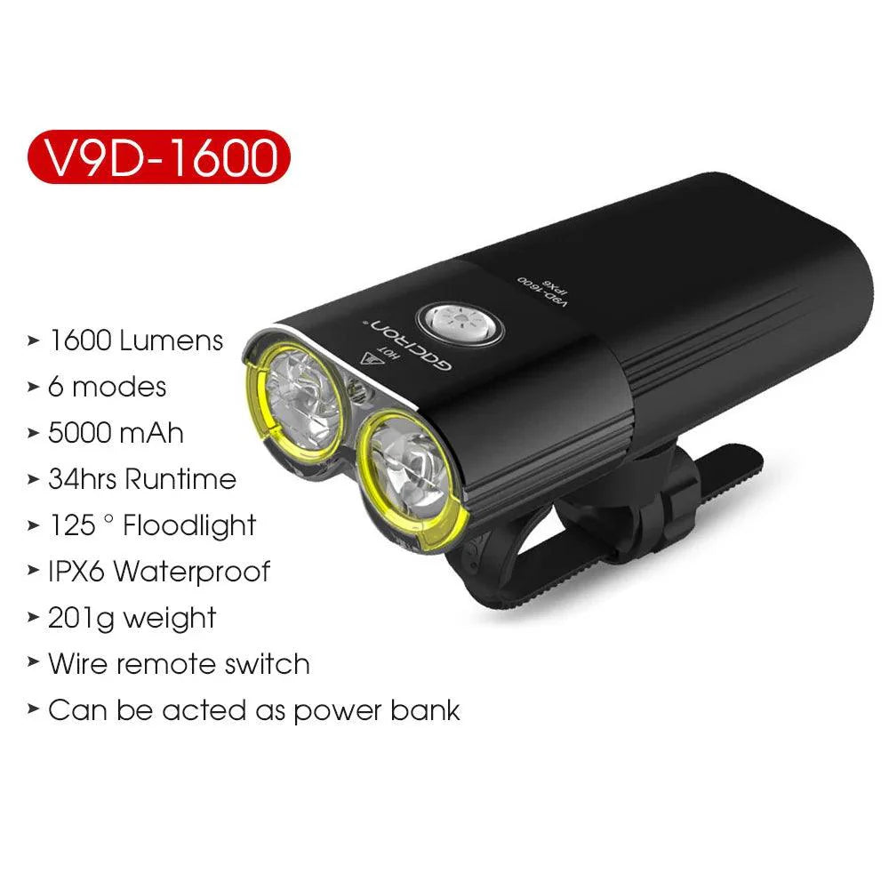 GACIRON 400-1800 Lumens Bicycle Front Light USB Rechargeable Cycling Headlight Flashlight MTB Road Bike Waterproof LED Head Lamp