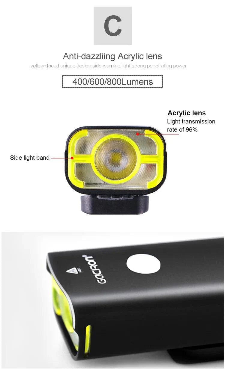 GACIRON 400-1800 Lumens Bicycle Front Light USB Rechargeable Cycling Headlight Flashlight MTB Road Bike Waterproof LED Head Lamp