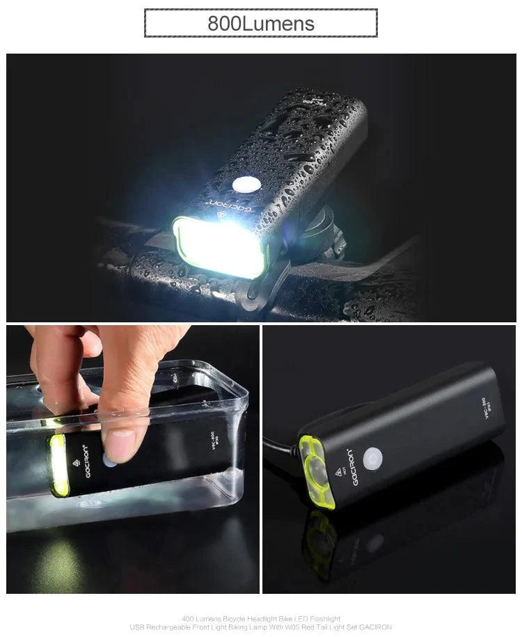 GACIRON 400-1800 Lumens Bicycle Front Light USB Rechargeable Cycling Headlight Flashlight MTB Road Bike Waterproof LED Head Lamp