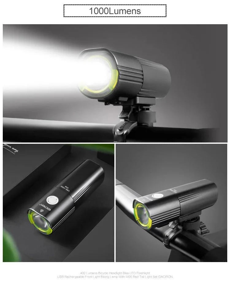 GACIRON 400-1800 Lumens Bicycle Front Light USB Rechargeable Cycling Headlight Flashlight MTB Road Bike Waterproof LED Head Lamp