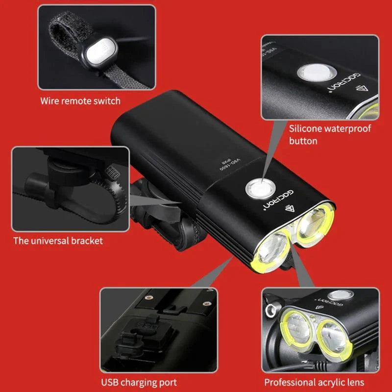 GACIRON 400-1800 Lumens Bicycle Front Light USB Rechargeable Cycling Headlight Flashlight MTB Road Bike Waterproof LED Head Lamp