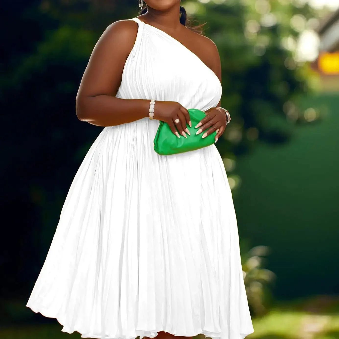 Luxe Couture Ruffle Midi Dress with Flowing Pleats for Effortless Elegance