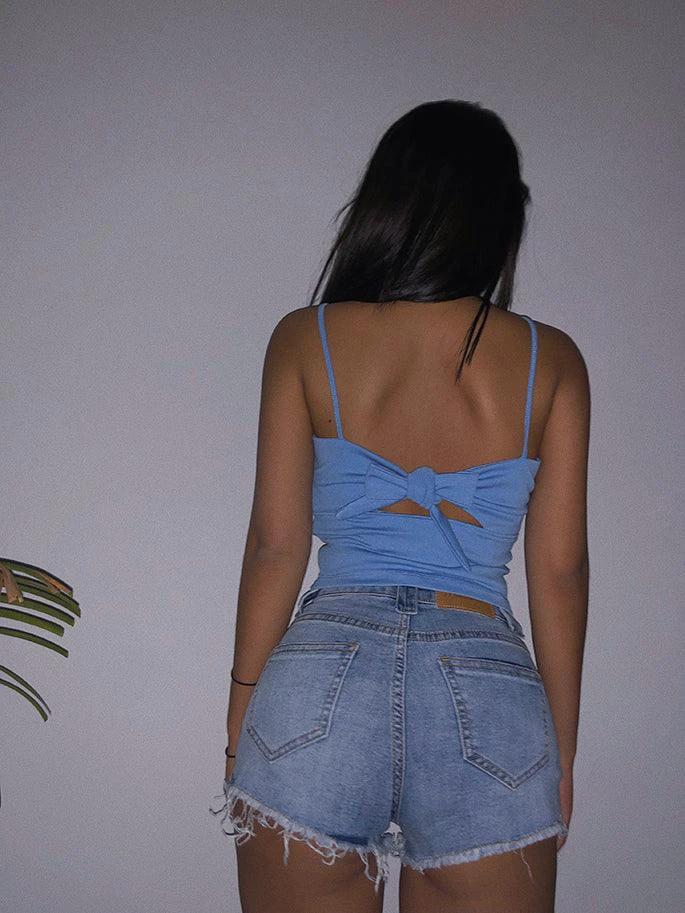Xuan Ya High-Waisted Denim Shorts with Hip Zipper for Effortless Style