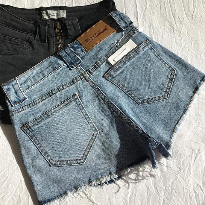 Xuan Ya High-Waisted Denim Shorts with Hip Zipper for Effortless Style