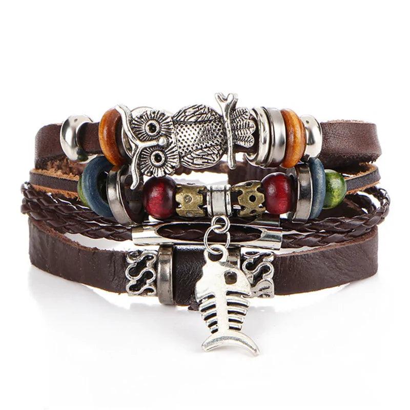 Layered Leather Charm Bracelet