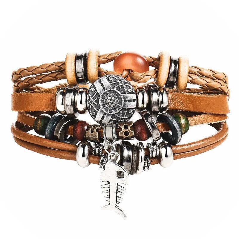Layered Leather Charm Bracelet