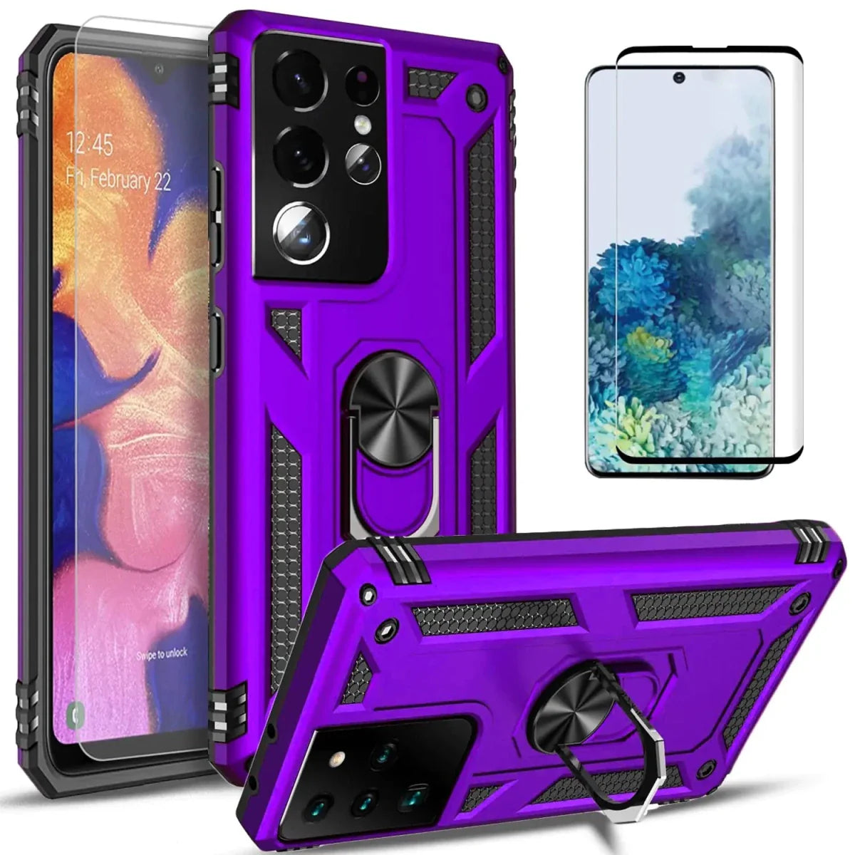 S21 Ultra Shockproof Ring Case - Purple