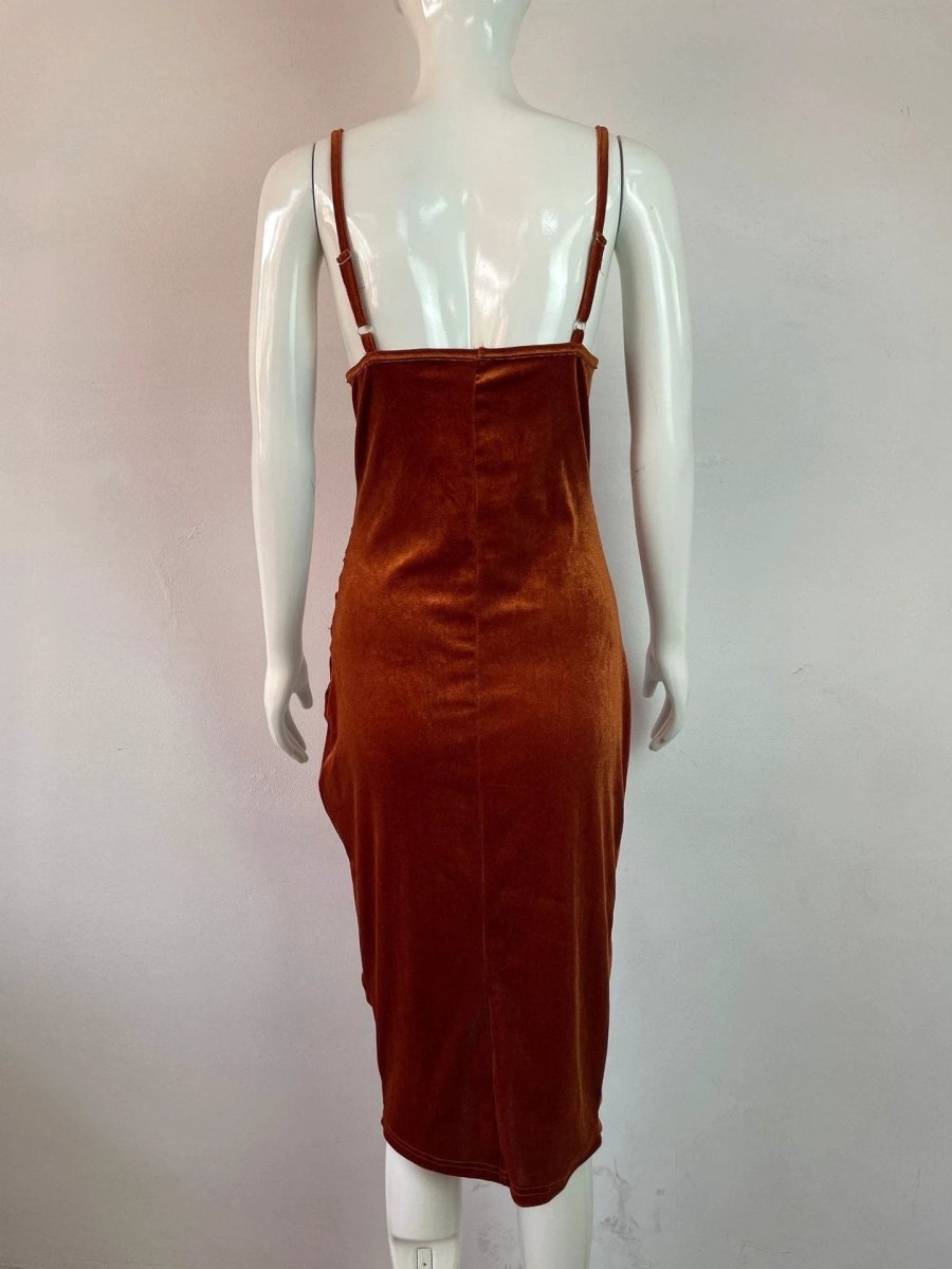 Fashion Women's Temperament Slit Pleated Velvet Sling Party Dress