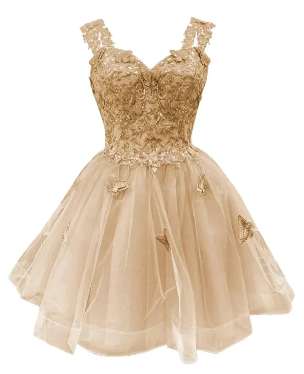Butterfly Sparkle Off-Shoulder Homecoming Dress