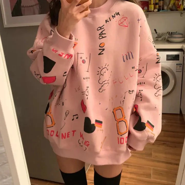 Chic Loose Women's Thick Long Sleeve Sweatshirt Dress