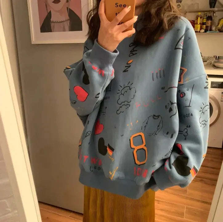Chic Loose Women's Thick Long Sleeve Sweatshirt Dress