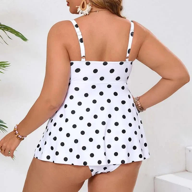 Custom Plus Size Swim Dress Sexy Backless Dot Prints Two Piece High Wist Bikini Swimsuit Women Swimwear