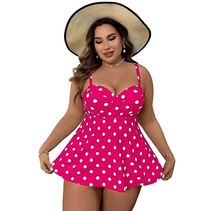 Custom Plus Size Swim Dress Sexy Backless Dot Prints Two Piece High Wist Bikini Swimsuit Women Swimwear