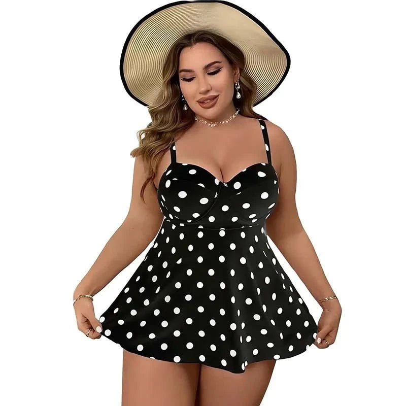Custom Plus Size Swim Dress Sexy Backless Dot Prints Two Piece High Wist Bikini Swimsuit Women Swimwear