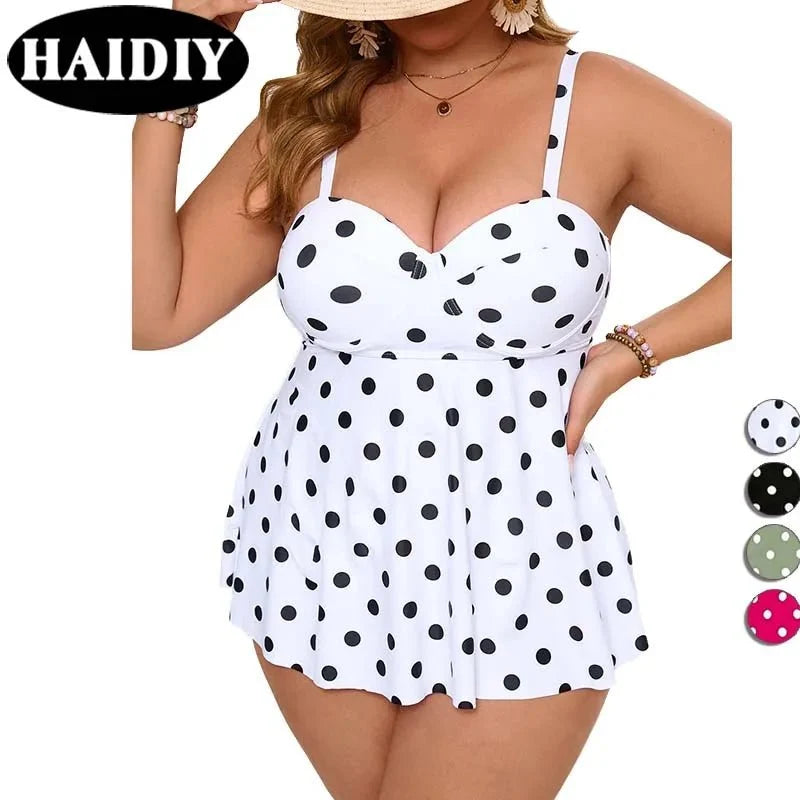 Custom Plus Size Swim Dress Sexy Backless Dot Prints Two Piece High Wist Bikini Swimsuit Women Swimwear