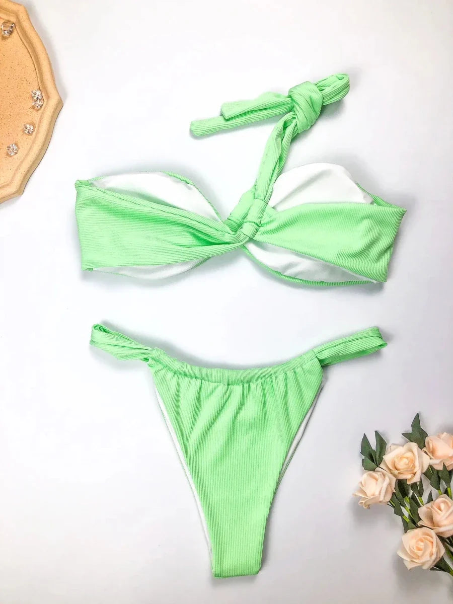 GZXL-ABL006# Eco Friendly Swimwear Women's One Shoulder Design Sexy Swimwear Ladies Split Bikini Sets Recycled Fabric Swimwear