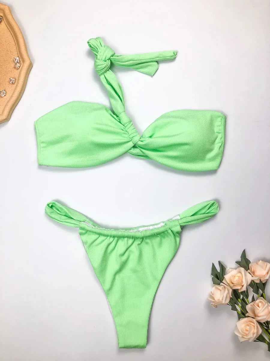 GZXL-ABL006# Eco Friendly Swimwear Women's One Shoulder Design Sexy Swimwear Ladies Split Bikini Sets Recycled Fabric Swimwear