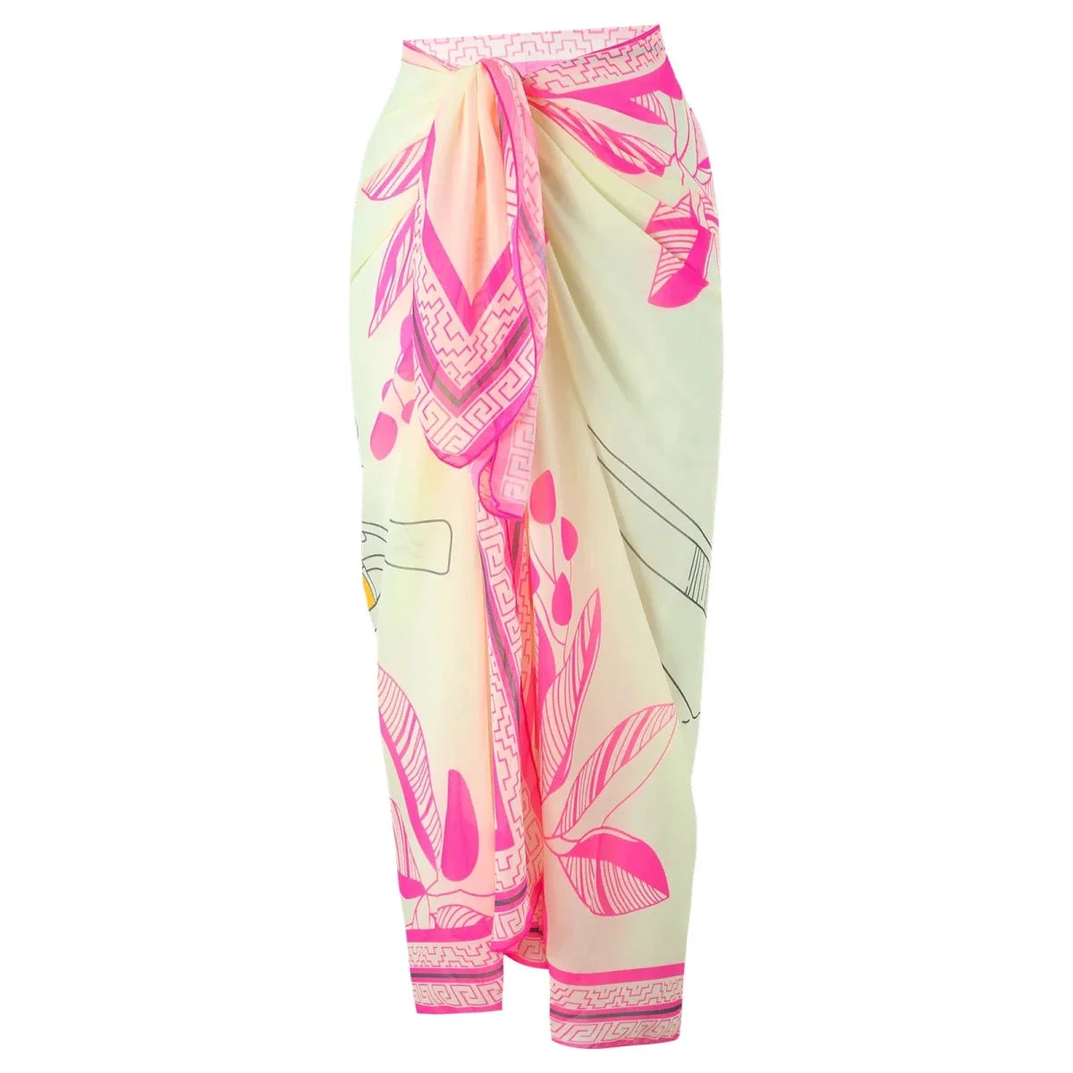 High Quality Swimwear Fabric Women Print Sarong Swimsuit Beach Coverup Wrap Skirt Pareo 2Pcs Bikini Set Custom Logo Bathing Suit
