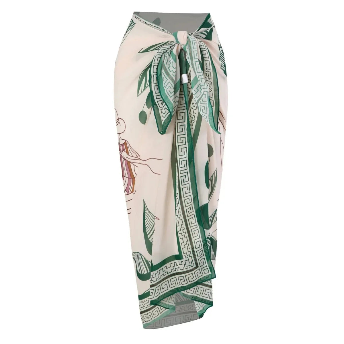 High Quality Swimwear Fabric Women Print Sarong Swimsuit Beach Coverup Wrap Skirt Pareo 2Pcs Bikini Set Custom Logo Bathing Suit