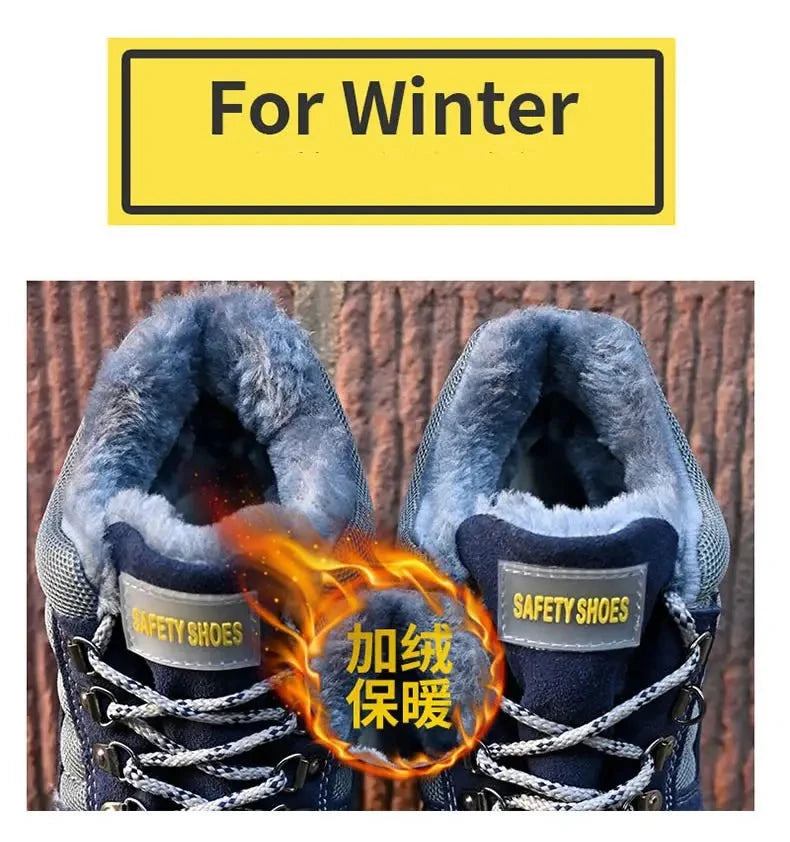 High Quality Winter Boots Men Steel Toe Cap Safety Boots Work Shoes Men Puncture-Proof Work Boots Plush Warm Safety Shoes male