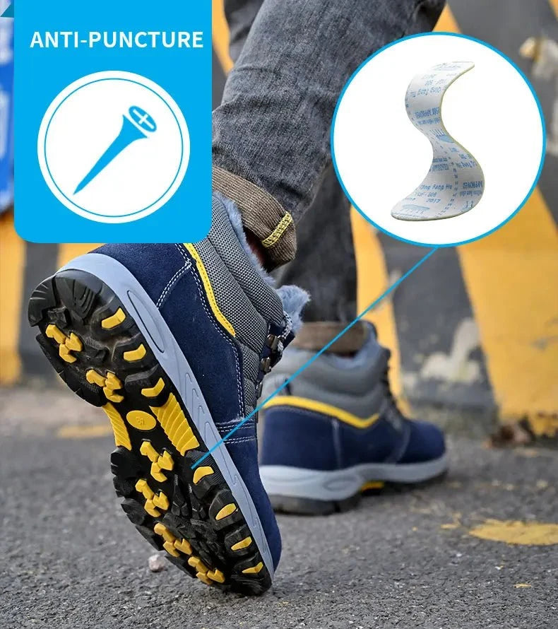 High Quality Winter Boots Men Steel Toe Cap Safety Boots Work Shoes Men Puncture-Proof Work Boots Plush Warm Safety Shoes male