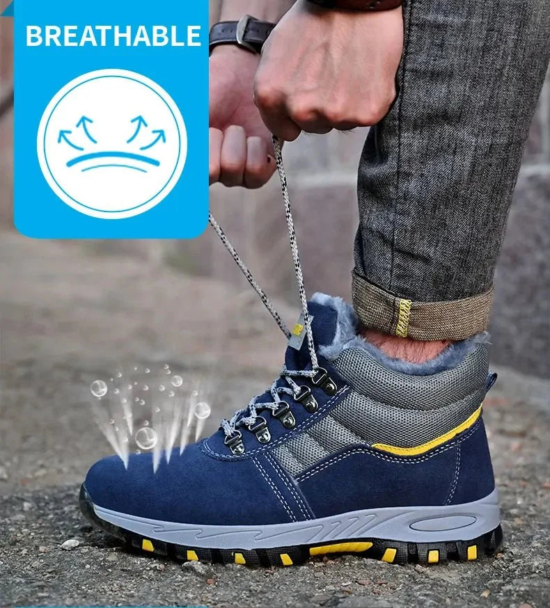 High Quality Winter Boots Men Steel Toe Cap Safety Boots Work Shoes Men Puncture-Proof Work Boots Plush Warm Safety Shoes male